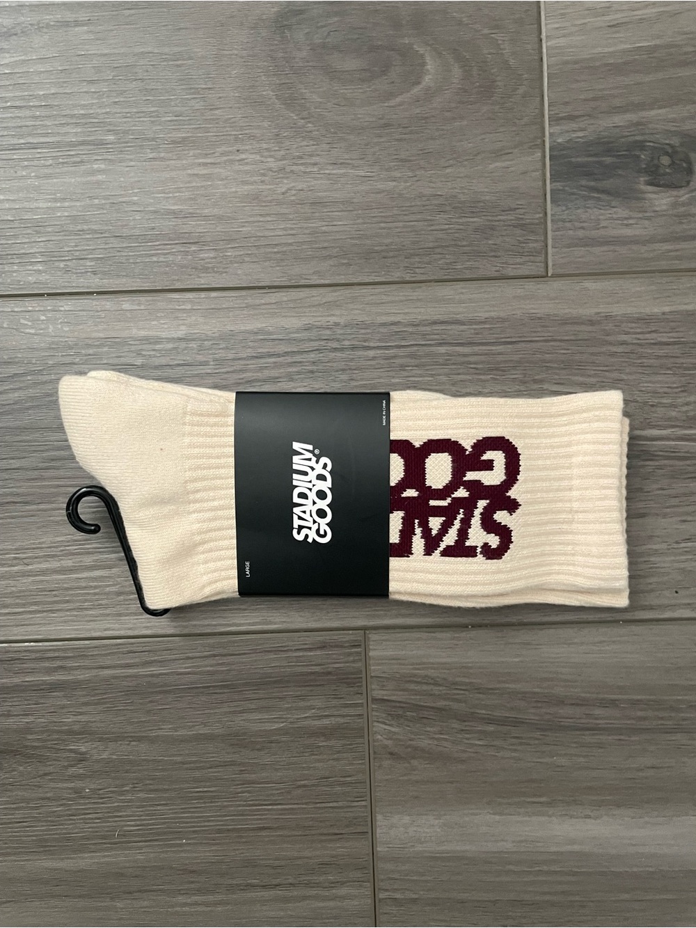 Stadium Goods Cream Socks with Burgundy Logo